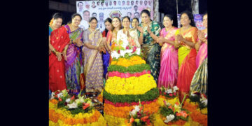 Zilla Parishad Chairperson Patlolla Manjusree Jaipal Reddy hosts Bathukamma Celebrations at ZP Head Office, Sangareddy