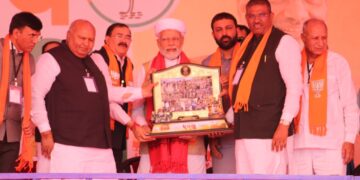 Upcoming Dhaman Gujarati movie’s producer Bhupat Bodar presents memento to PM Modi behalf of his Dhaman team 