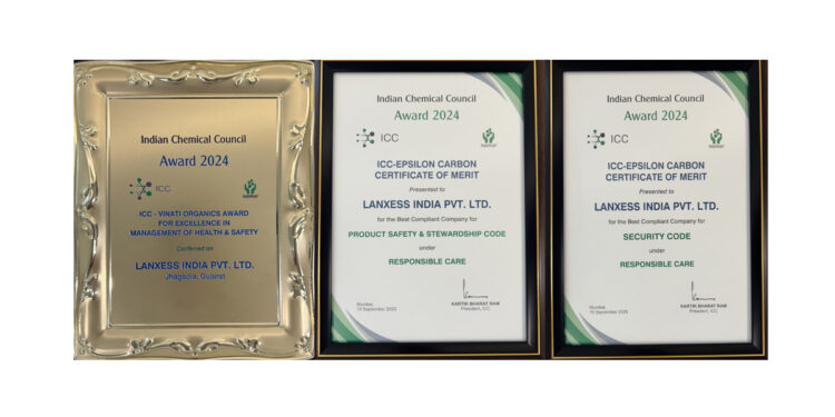 LANXESS India recognized with three prestigious honors by the Indian Chemical Council